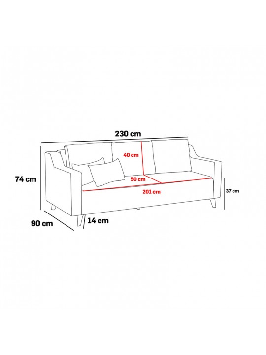 Καναπές-κρεβάτι PWF-0592 pakoworld 3θέσιος ύφασμα κρεμ 230x90x74εκ