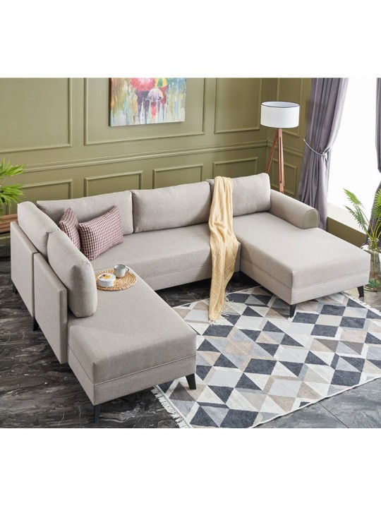 Πολυμορφικός καναπές κρεβάτι PWF-0534 pakoworld ύφασμα κρεμ 300x202x78εκ