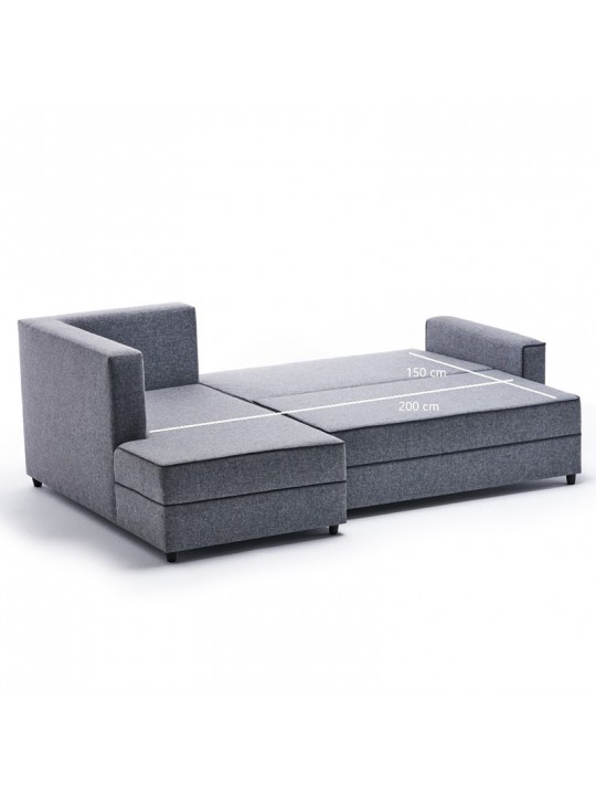 Γωνιακός καναπές κρεβάτι PWF-0524 pakoworld δεξιά γωνία ύφασμα σκούρο γκρι-καρυδί 242x160x88εκ