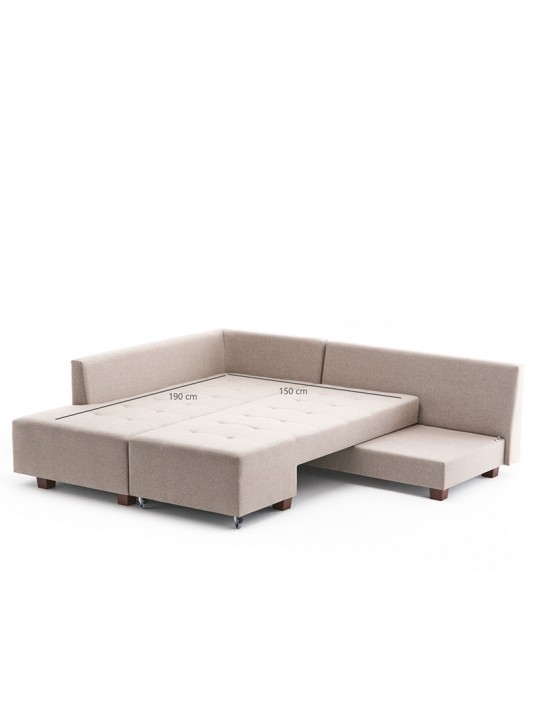 Γωνιακός καναπές κρεβάτι PWF-0517 pakoworld δεξιά γωνία ύφασμα κρεμ-καρυδί 282x206x85εκ