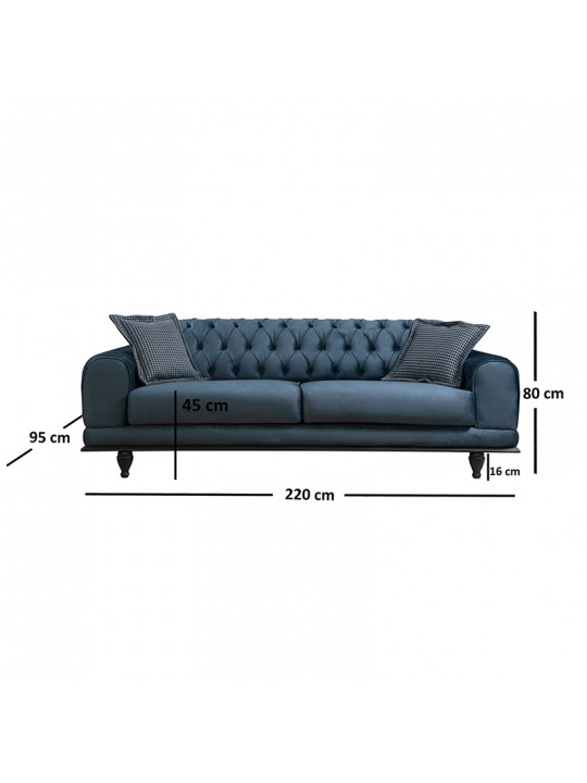 Καναπές 3θέσιος κρεβάτι PWF-0514 pakoworld βελούδο μπλε-μαύρο 220x90x80εκ