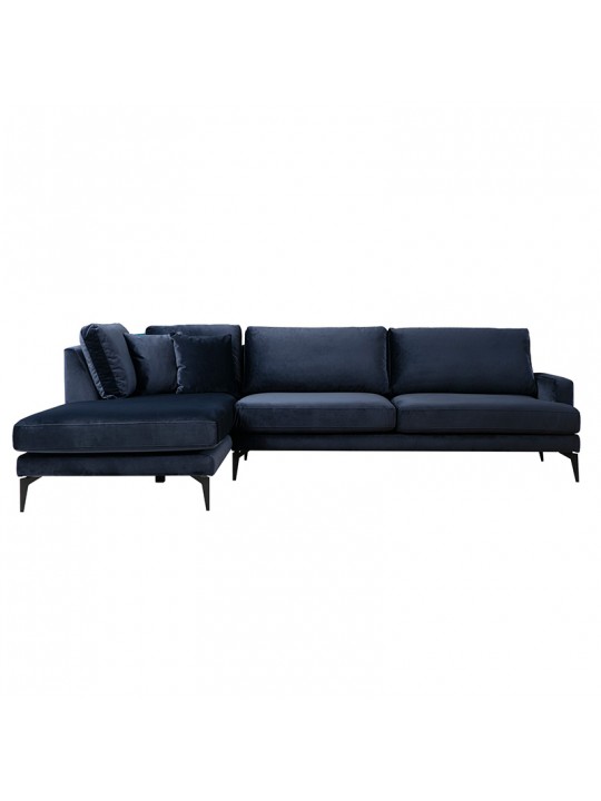 Γωνιακός καναπές Fortune pakoworld δεξιά γωνία βελούδο μπλέ-μαύρο 283x180x88εκ