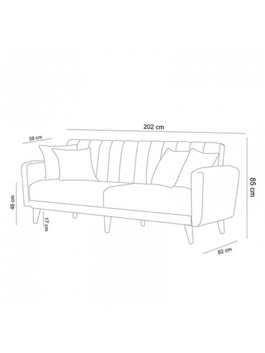 Καναπές 3θέσιος κρεβάτι PWF-0178 με ύφασμα γκρι 202x80x85 εκ