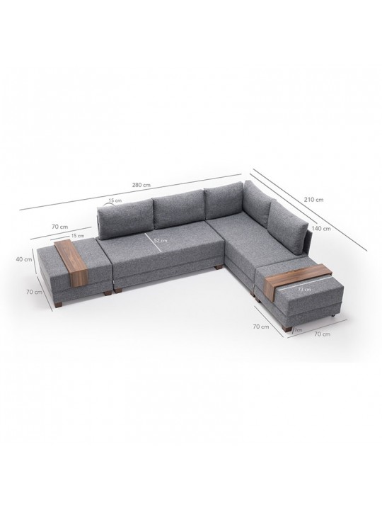 Πολυμορφικός καναπές-κρεβάτι αριστερή γωνία PWF-0155 με ύφασμα ανθρακί 210x280x70εκ
