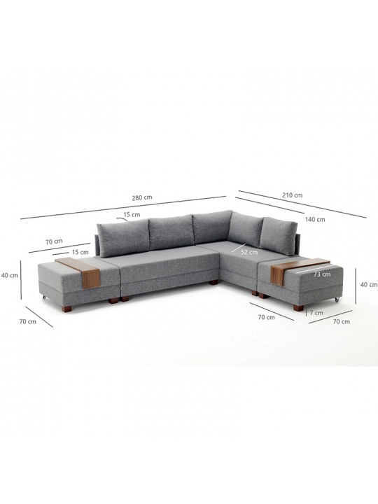 Πολυμορφικός καναπές-κρεβάτι αριστερή γωνία PWF-0155 με ύφασμα μπορντό 210x280x70εκ