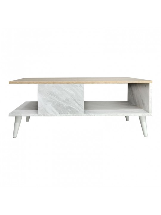 Τραπέζι σαλονιού Moses pakoworld χρώμα sonoma-λευκό μαρμάρου 90x54x37.5εκ