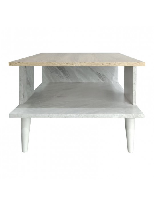 Τραπέζι σαλονιού Moses pakoworld χρώμα sonoma-λευκό μαρμάρου 90x54x37.5εκ