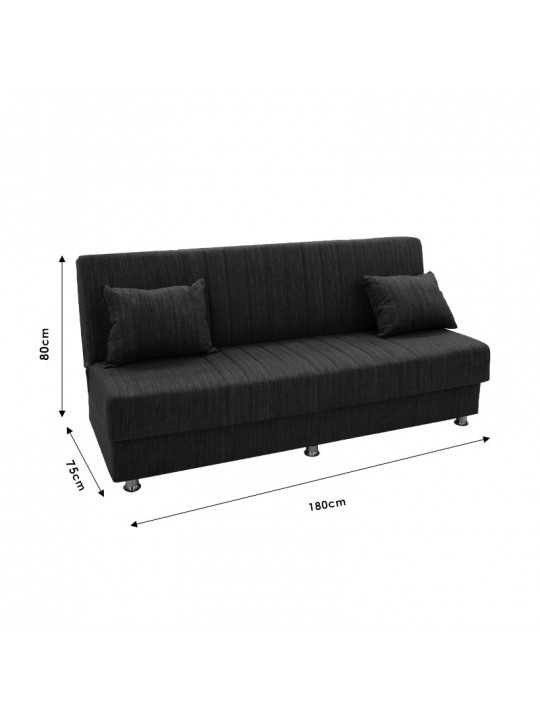 Kαναπές κρεβάτι Romina pakoworld 3θέσιος ύφασμα ανθρακί 190x90x80εκ