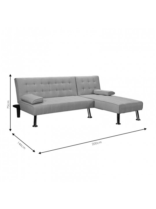 Γωνιακός καναπές-κρεβάτι αριστερή γωνία Brisk pakoworld γκρι ύφασμα 200x146x75εκ