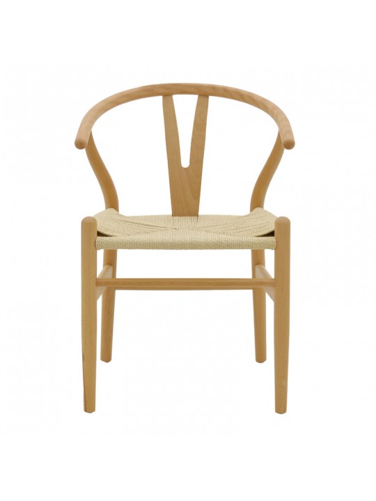 Καρέκλα Wishbone pakoworld rubberwood φυσικό-έδρα φυσικό σχοινί 53x55x76εκ