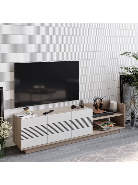 Έπιπλο τηλεόρασης Yubo pakoworld λευκό-φυσικό 167,6x35x43εκ