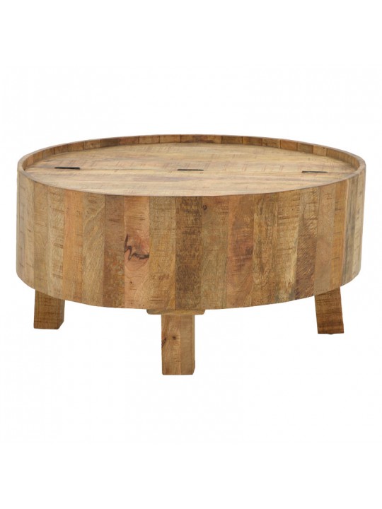 Τραπέζι σαλονιού με αποθηκευτικό χώρο Darian pakoworld μασίφ ξύλο mango φυσικό Φ90x45εκ
