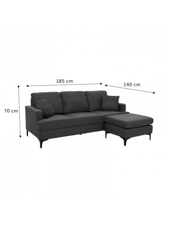 Γωνιακός καναπές με σκαμπό Slim pakoworld υφασμάτινος χρώμα καφέ με μαξιλάρια 185x140x70εκ