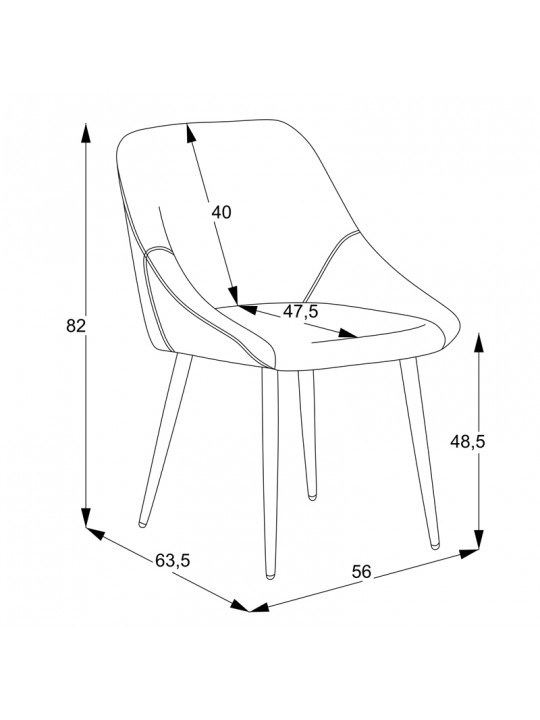 Καρέκλα Loukrizia pakoworld ανοιχτό γκρι ύφασμα-πόδι μαύρο μέταλλο 56x63.5x82εκ