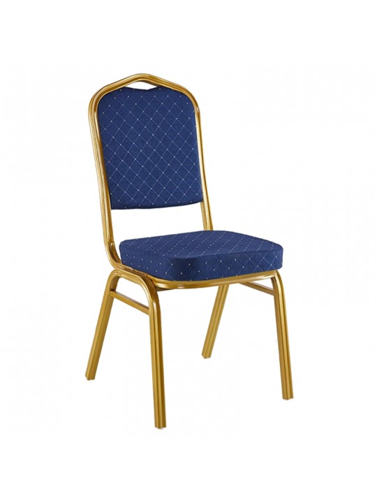 Καρέκλα συνεδρίου Hilton pakoworld στοιβαζόμενη ύφασμα μπλε-μέταλλο χρυσό 40x42x92εκ