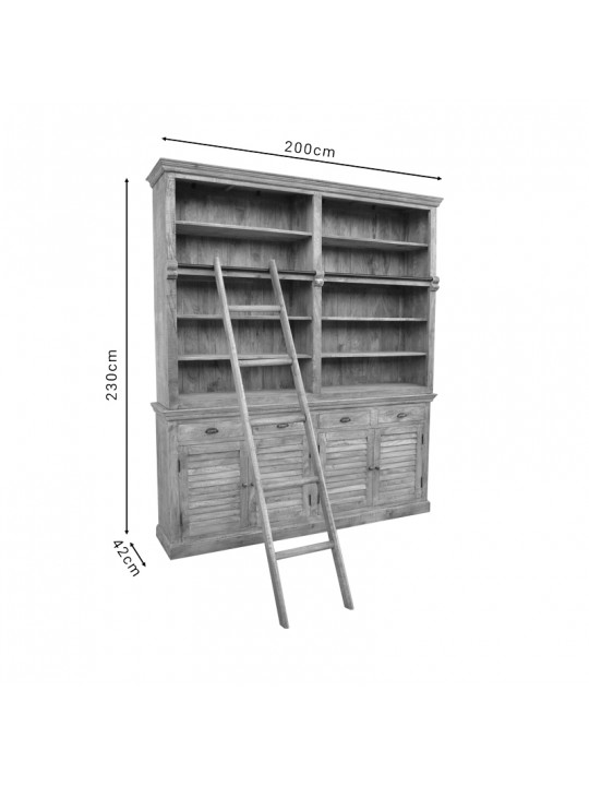 Βιβλιοθήκη Bookie Inart αντικέ λευκό μασίφ mango ξύλο 200x42x230εκ
