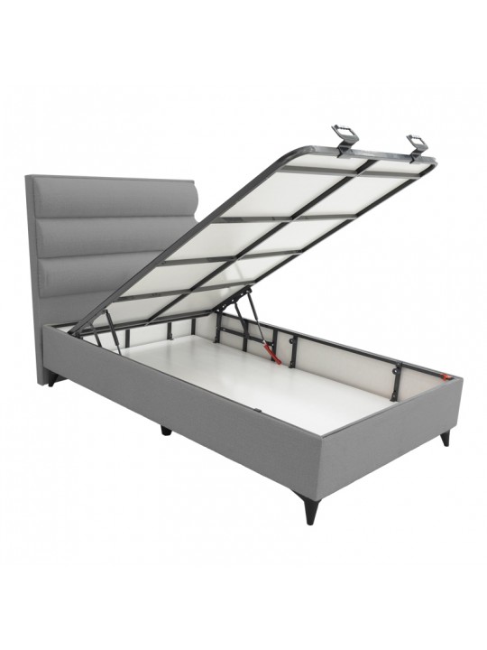 Κρεβάτι μονό Luxe pakoworld με αποθηκευτικό χώρο γκρι ύφασμα 120x200εκ