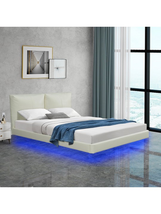 Κρεβάτι διπλό Jessie pakoworld floating style με led-PU εκρού 160x200εκ
