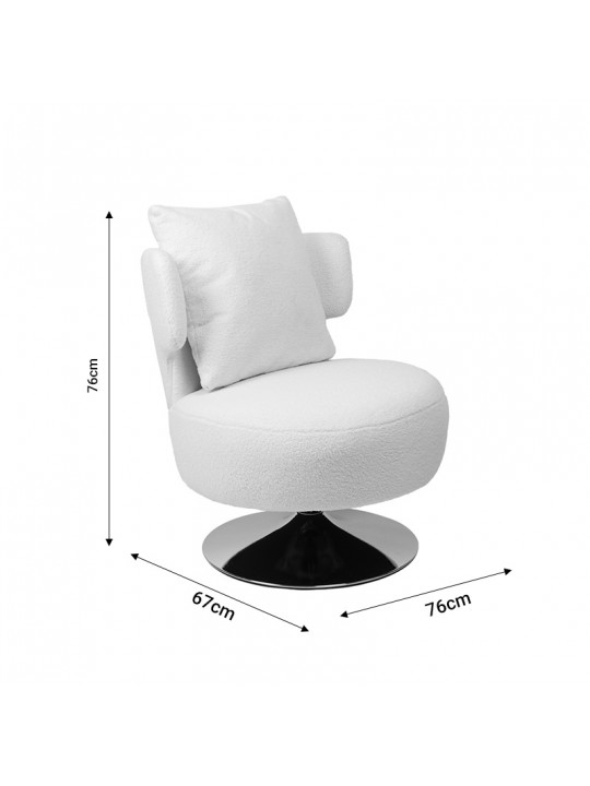 Πολυθρόνα με μαξιλάρι Percival pakoworld μπουκλέ ύφασμα λευκό-βάση χρωμίου 76x67x76εκ