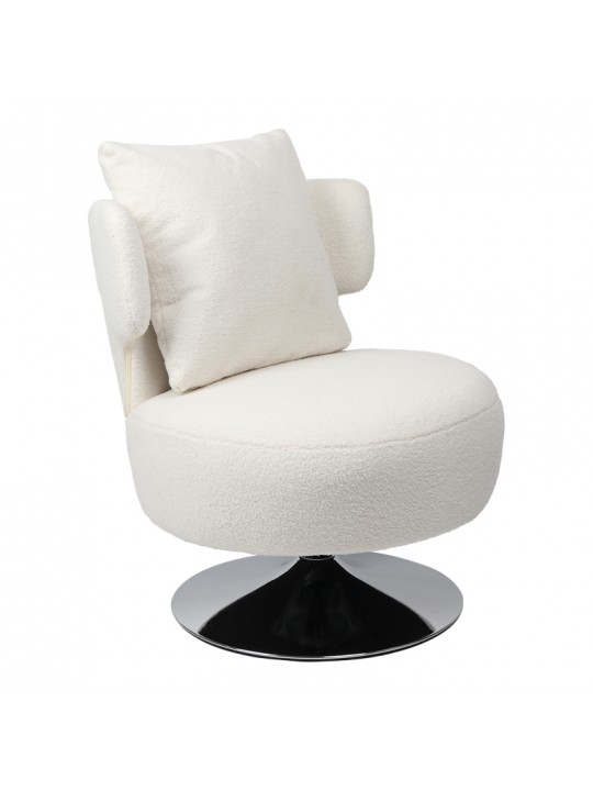 Πολυθρόνα με μαξιλάρι Percival pakoworld μπουκλέ ύφασμα λευκό-βάση χρωμίου 76x67x76εκ