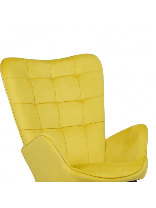 Πολυθρόνα με υποπόδιο Dorita pakoworld βελούδο κίτρινο-πόδι μαύρο μέταλλο 68.5x76x103εκ