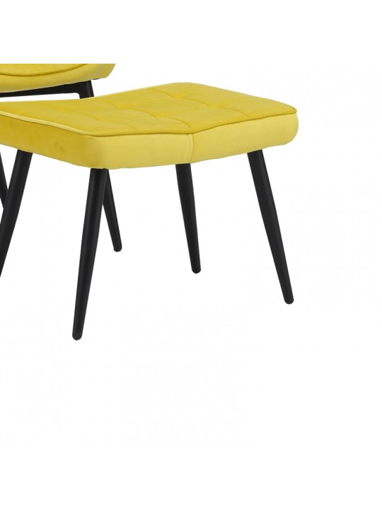 Πολυθρόνα με υποπόδιο Dorita pakoworld βελούδο κίτρινο-πόδι μαύρο μέταλλο 68.5x76x103εκ
