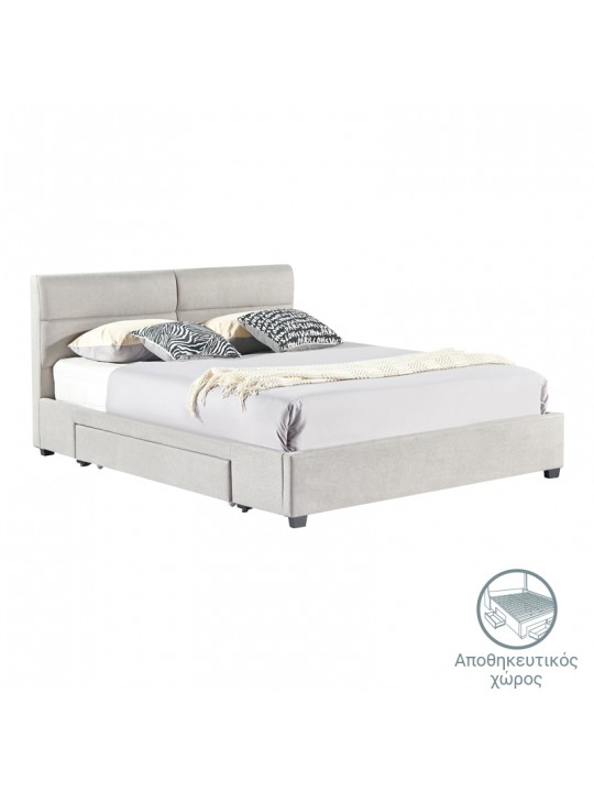 Κρεβάτι διπλό Anay pakoworld με συρτάρι ύφασμα μπεζ 160x200εκ