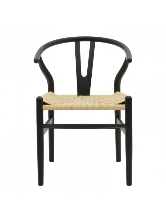 Καρέκλα Wishbone pakoworld μαύρο rubberwood-έδρα φυσικό σχοινί 53x55x76εκ