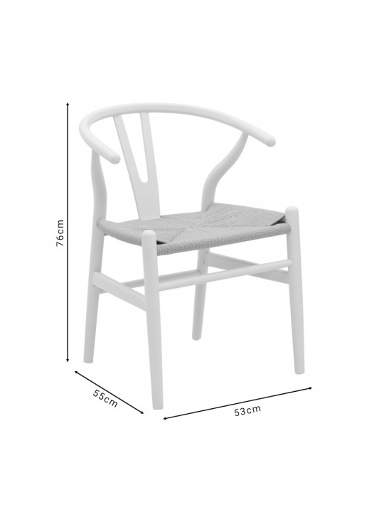 Καρέκλα Wishbone pakoworld λευκό rubberwood-έδρα φυσικό σχοινί 53x55x76εκ