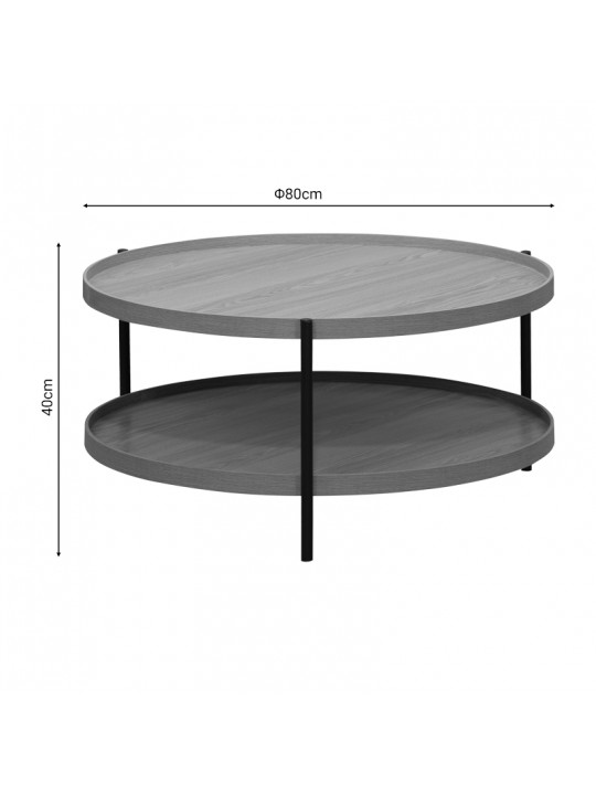 Τραπέζι σαλονιού Portogie pakoworld mdf φυσικό-μέταλλο μαύρο Φ80x40εκ