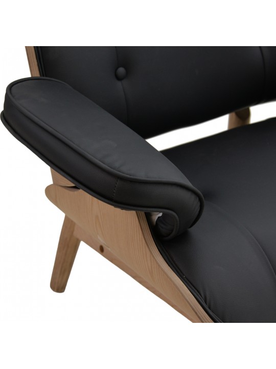 Πολυθρόνα relax Mirto pakoworld μασίφ ξύλο καρυδί -PU μαύρο 80x80x96.5εκ