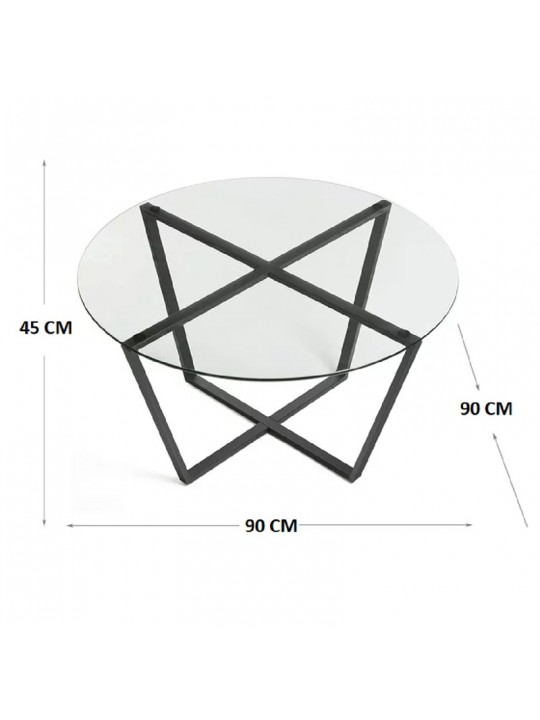 Τραπέζι σαλονιού Quendy pakoworld μαύρο μέταλλο-γυαλί Φ90x45εκ
