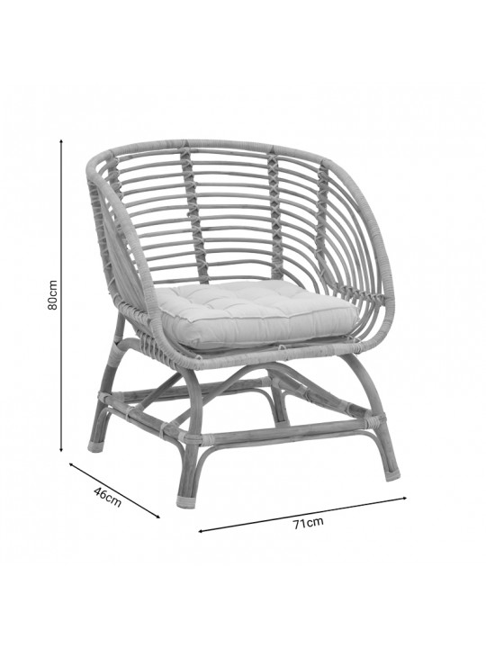 Πολυθρόνα Diane Inart φυσικό ξύλο με μαξιλάρι 71x46x80εκ