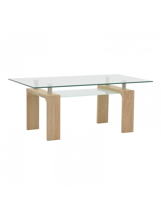 Τραπέζι σαλονιού Vrocho pakoworld φυσικό ξύλο-γυαλί 110x60x45εκ