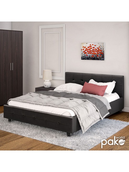 Κρεβάτι Roi pakoworld διπλό 160x200 PU μαύρο ματ + αποθηκευτικό χώρο