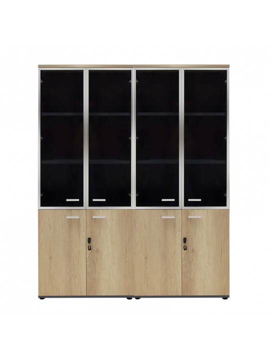 Nτουλάπα γραφείου τετράφυλλη με 2 γυάλινες πόρτες Lotus pakoworld χρώμα φυσικό-ανθρακί 160x40,5x200εκ