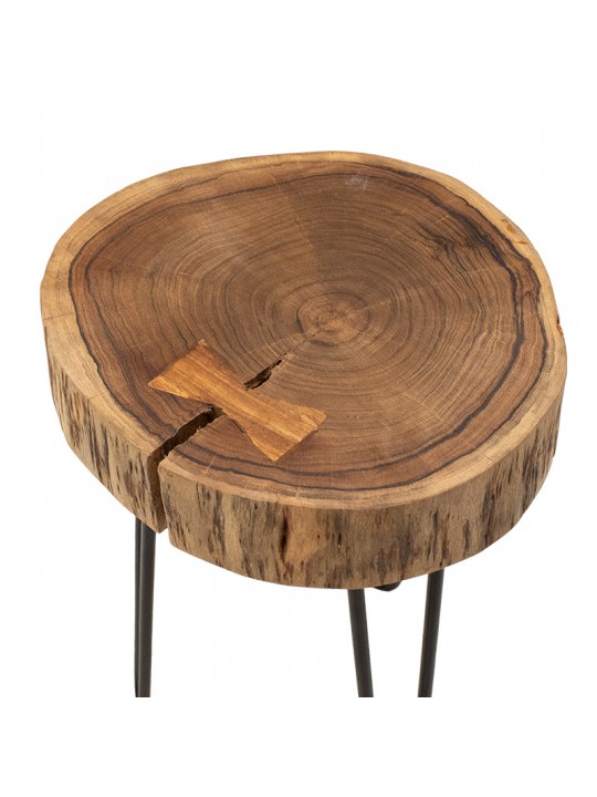 Βοηθητικό τραπέζι σαλονιού Tripp pakoworld μασίφ ξύλο 6,5-7εκ καρυδί-πόδι μαύρο 32x30x47εκ
