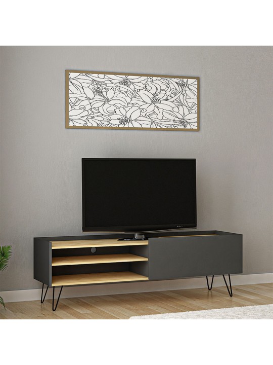 Έπιπλο τηλεόρασης Veronica pakoworld χρώμα ανθρακί-φυσικό 120x33x49,5εκ