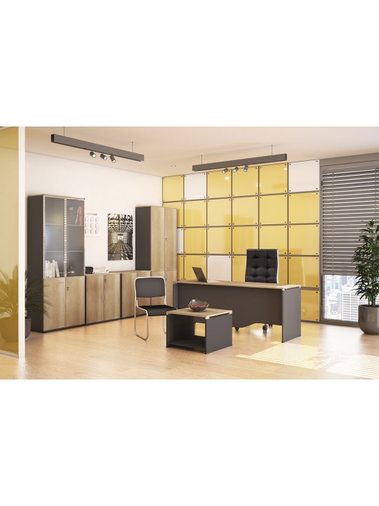 Ντουλάπα γραφείου με γυάλινες πόρτες Lotus pakoworld χρώμα φυσικό - ανθρακί 80x40x200εκ