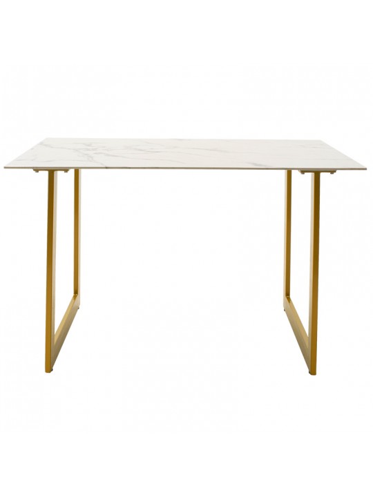 Τραπέζι Paris pakoworld ορθογώνιο γυαλί 8mm σχέδιο μαρμάρου-χρυσό 120x80x75εκ
