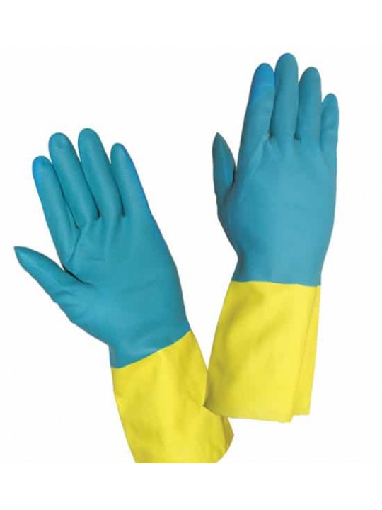 Γάντια από Latex - Neoprene χρώματος μπλε - κίτρινο